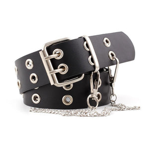 2019 New Double Row Hole Belt For Men And Women Fashion Punk Style With Eyelet Chain Decorative Belt For Jeans Pants Trousers