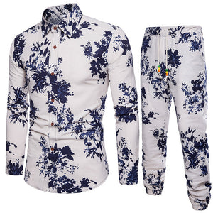 Men's Set Shirt + Trousers Two-piece Suite Ethnic costumes Fashion mens clothing Summer Casual Male Printing Dress Plus Size 5XL