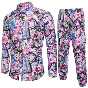 Men's Set Shirt + Trousers Two-piece Suite Ethnic costumes Fashion mens clothing Summer Casual Male Printing Dress Plus Size 5XL