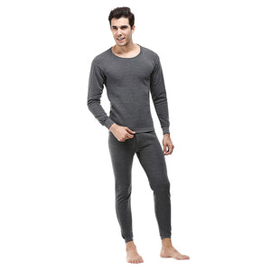 Men's Solid Winter Thermal Suit Circular Collar Pure Color Cashmere Long Sleeve Daily Underwear Set