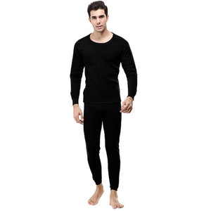 Men's Solid Winter Thermal Suit Circular Collar Pure Color Cashmere Long Sleeve Daily Underwear Set