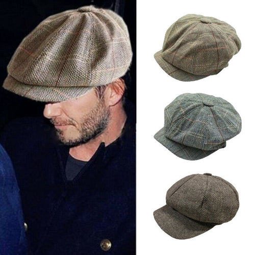 Vintage Newsboy Cap Men Octagonal Hat Casual Navy Plaid Spring New Korean Painters Beret