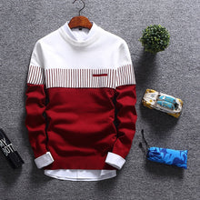 Load image into Gallery viewer, New men &#39;s 2019 men&#39; s double color knit shirt sleeve Cultivate one &#39;s morality round collar teenagers striped sweater