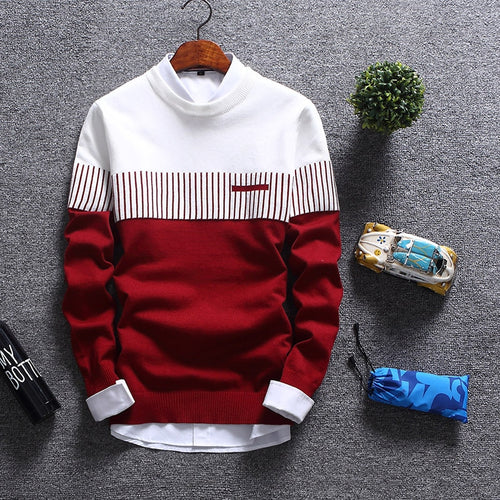 New men 's 2019 men' s double color knit shirt sleeve Cultivate one 's morality round collar teenagers striped sweater