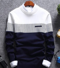 Load image into Gallery viewer, New men &#39;s 2019 men&#39; s double color knit shirt sleeve Cultivate one &#39;s morality round collar teenagers striped sweater