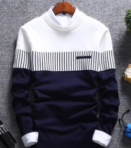 New men 's 2019 men' s double color knit shirt sleeve Cultivate one 's morality round collar teenagers striped sweater