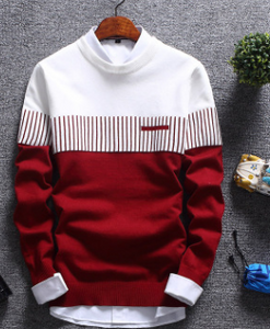 New men 's 2019 men' s double color knit shirt sleeve Cultivate one 's morality round collar teenagers striped sweater