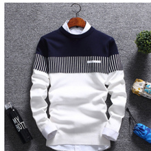 Load image into Gallery viewer, New men &#39;s 2019 men&#39; s double color knit shirt sleeve Cultivate one &#39;s morality round collar teenagers striped sweater