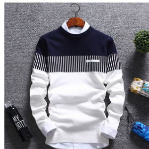 New men 's 2019 men' s double color knit shirt sleeve Cultivate one 's morality round collar teenagers striped sweater