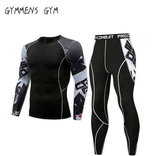 GYMMENS Men's Fitness Gym Compression Tights Sports Cloths Exercise Suits Long Sleeve Tights Set for Men