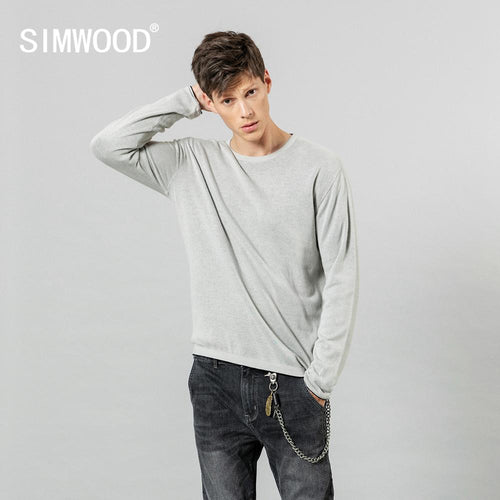 SIMWOOD 2019 autumn winter new minimalist sweater men causal basic 100% cotton pullover quality anti-static clothes SI980583