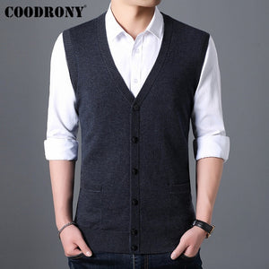 COODRONY Sweater Men Autumn Winter Warm Cashmere Wool Cardigan Men Classic Sleeveless V-Neck Mens Sweaters Cardigans Coats 91022