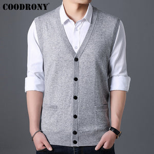 COODRONY Sweater Men Autumn Winter Warm Cashmere Wool Cardigan Men Classic Sleeveless V-Neck Mens Sweaters Cardigans Coats 91022