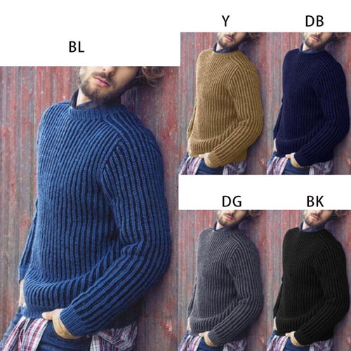 Men's Plus Size Winter Long Sleeve Pullover Sweater Ribbed Knitted Slim Fit Solid Color Round Neck Casual Streetwear Tops M-3XL