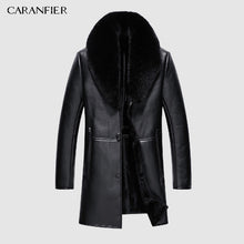 Load image into Gallery viewer, CARANFIER Faux Leather Jacket Mens Winter Velvet Thick Jacket Male Middle-aged Leather Fur Collar Detachable Men Clothing 4xL