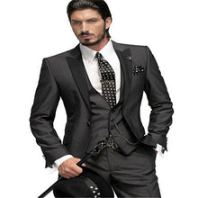 Load image into Gallery viewer, New style Best Sellers Notch Lapel Two Buttons Charcoal Gray Groom Tuxedos Suit Wedding Men&#39;s suits( jacket+Pants+vest+tie)