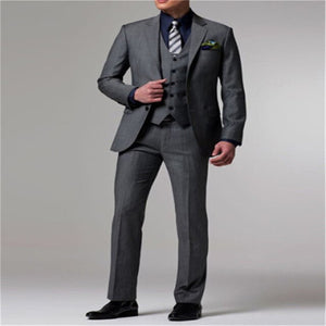 Best Sellers Notched Lapel Two Button Gray High quality Groom Tuxedos Suit Wedding Men's suits ( jacket+Pants+vest+tie)