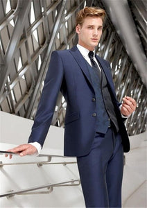 Best Sellers Notched Lapel Two Button Gray High quality Groom Tuxedos Suit Wedding Men's suits ( jacket+Pants+vest+tie)