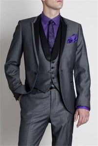 Best Sellers Notched Lapel Two Button Gray High quality Groom Tuxedos Suit Wedding Men's suits ( jacket+Pants+vest+tie)