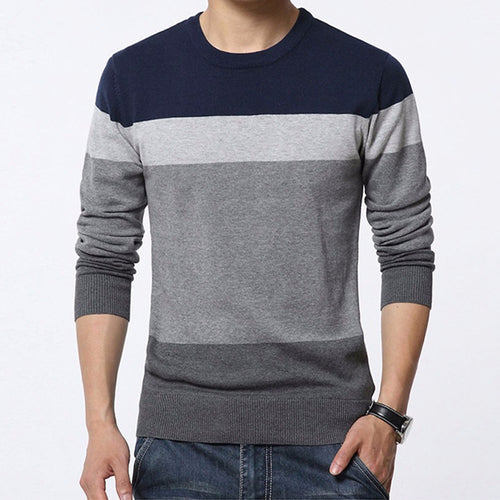 Autumn Casual Men Sweater O-Neck Striped Slim Knittwear Sweaters Mens Pullovers Long Sleeve Thin Sweater Male Tops M-3XL