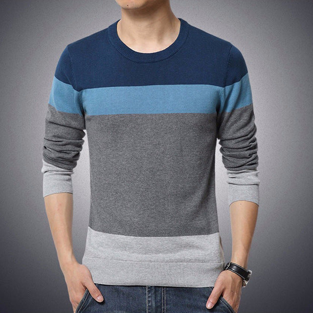 Autumn Casual Men Sweater O-Neck Striped Slim Knittwear Sweaters Mens Pullovers Long Sleeve Thin Sweater Male Tops M-3XL