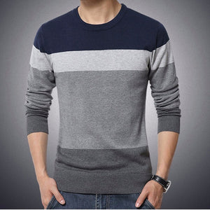 Autumn Casual Men Sweater O-Neck Striped Slim Knittwear Sweaters Mens Pullovers Long Sleeve Thin Sweater Male Tops M-3XL