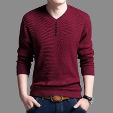 Load image into Gallery viewer, Autumn Winter Henley Neck Sweater Men Cashmere Pullover Christmas Sweater Mens Knitted Sweaters Pull Homme Jersey Hombre 2019