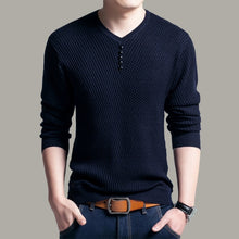 Load image into Gallery viewer, Autumn Winter Henley Neck Sweater Men Cashmere Pullover Christmas Sweater Mens Knitted Sweaters Pull Homme Jersey Hombre 2019