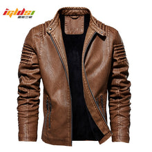 Load image into Gallery viewer, Men&#39;s Winter Leather Jacket Motorcycle Biker PU Leather Coats Male Outerwear Fashion Warm Thicken Faux Wool Liner Jacket M-5XL