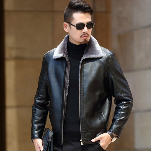 FAVOCENT 2019 New Casual Leather Jackets Men Motorcycle Keep Warm Leather Jackets Fashion Brand Men's Fleece Leather Jacket Coat