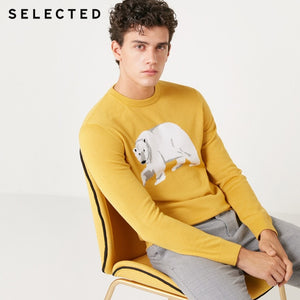 SELECTED Men's Wool-blend Pullovers Animal White Bear Pattern Sweatshirt O-Neck Long-sleeved Knitted Sweater S | 418424509