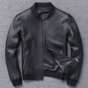 Autumn Genuine Leather Large Size Aviation Flight Pilot Leather Jacket Real Sheepskin Men Bomber Jacket Slim Black Aviator Coats