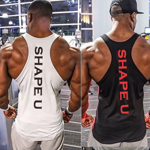 Solid Gym Men Stringer Tank Top Bodybuilding Fitness Singlets Muscle Vest Tee basketball jersey