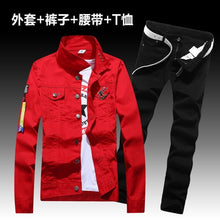 Load image into Gallery viewer, Fashion Men&#39;s Denim Coat Pants Slim Fit Holes Jacket Trousers Set 2pcs Casual Spring Autumn Outwear Clothes Men E10