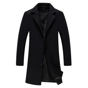 2019 Winter New Fashion Men Solid Color Single Breasted Long Trench Coat / Men Casual Slim Long Woolen Cloth Coat Large Size 5XL