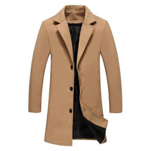 Load image into Gallery viewer, 2019 Winter New Fashion Men Solid Color Single Breasted Long Trench Coat / Men Casual Slim Long Woolen Cloth Coat Large Size 5XL