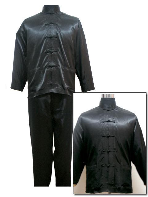 Black New  Men's Silk  Uniform Chinese Tai Chi Suit  Kung Fu Costume Shirt+Trousers Sets S M L XL XXL M3012