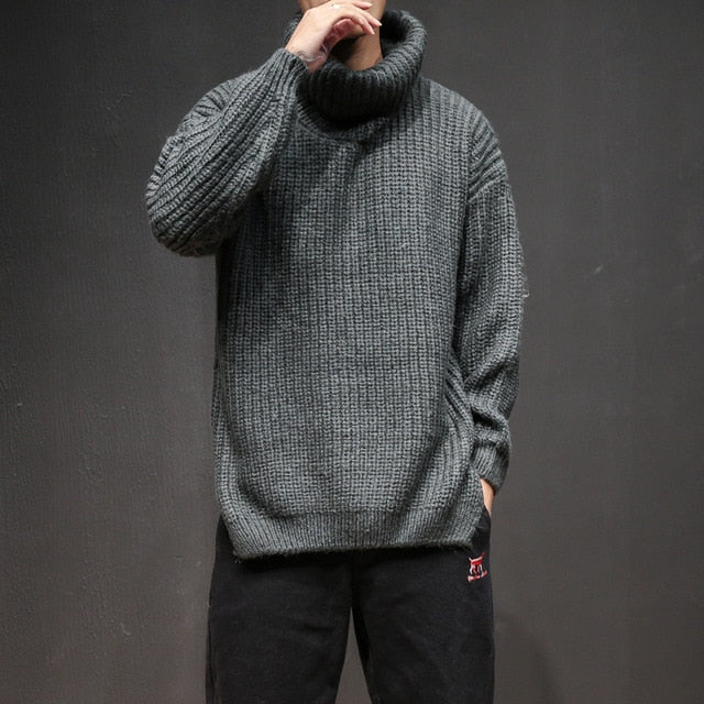 Fashion loose Knitted sweaters male winter sweater knit turtleneck pullovers Lapel solid Coarse wool sweater men plus size M-5XL