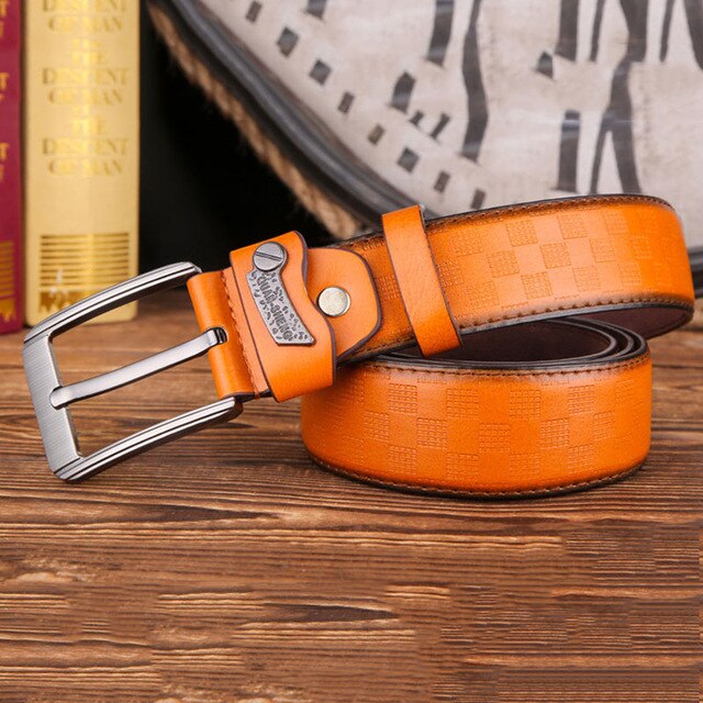 Best YBT Men's leather Belt Alloy pin buckle Trend PU lattice men belt retro fashion cowboy casual best sellers  men belt