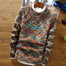 Load image into Gallery viewer, O-Neck Sweater Men 2018 fashion Pullover Sweater Male Slim Fit Knitting Sweaters Mens Colorful Rhombus Lattice Pullover Men