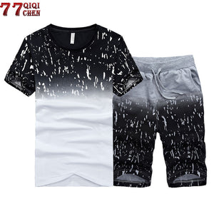 Tracksuit Male 2018 Men Clothing Set Fitness Tracksuit Summer Casual Men Shorts + T shirt Men's Suit 2 Pieces Sets Plus Size 4XL